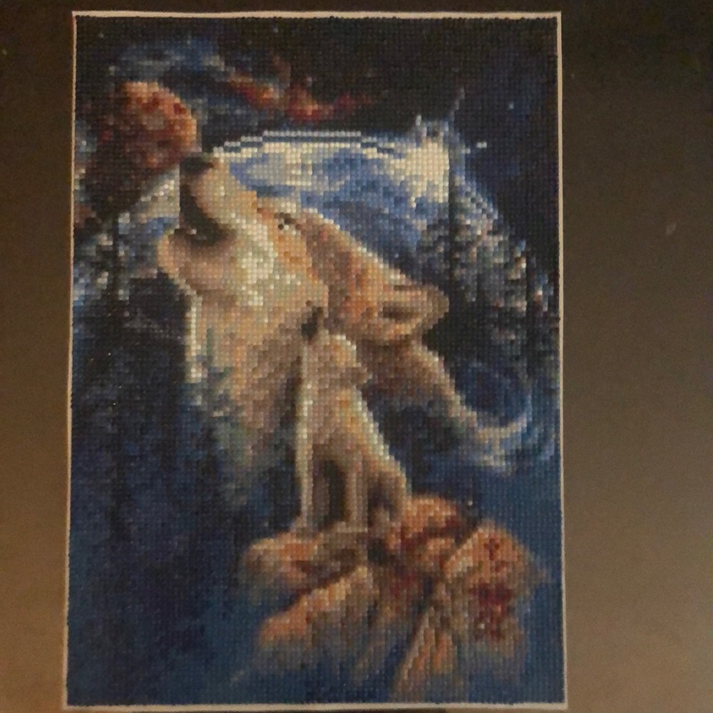 Ethereal Blue and Brown Wolf Painting